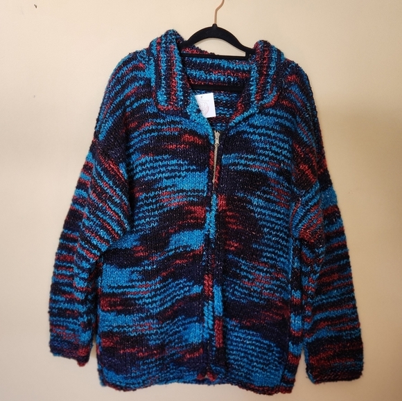 BOLIVIAN Imports by Lucy Crochet zip up sweater Size XL - Picture 1 of 13
